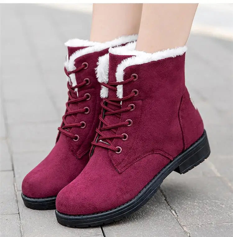 Damen Schneestiefel – Flache Plateau Winter Schuhe | Warme Kunstfell Gefütterte Plüsch Stiefel für Damen | Bequeme Winter Schuhe Kaufschwan®