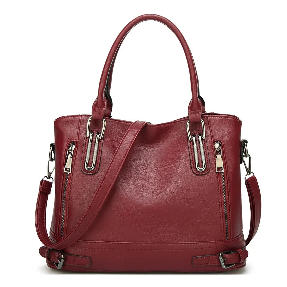 Retro Damen Handtasche – Motorrad Stil Tote Bag aus Weichem PU Leder | Große Casual Schulter- & Crossbody Tasche Kaufschwan® Rot
