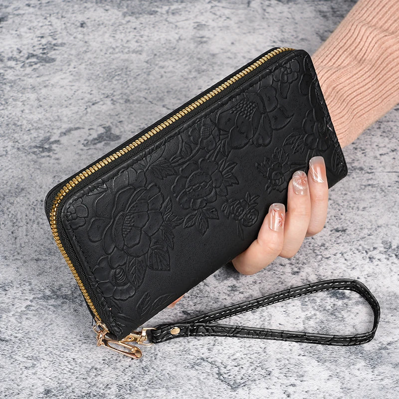 Damen Langbörse – Koreanischer Stil | Multifunktionale Handtasche mit Reißverschluss, Handyfach & Münzfach Kaufschwan® Schwarz