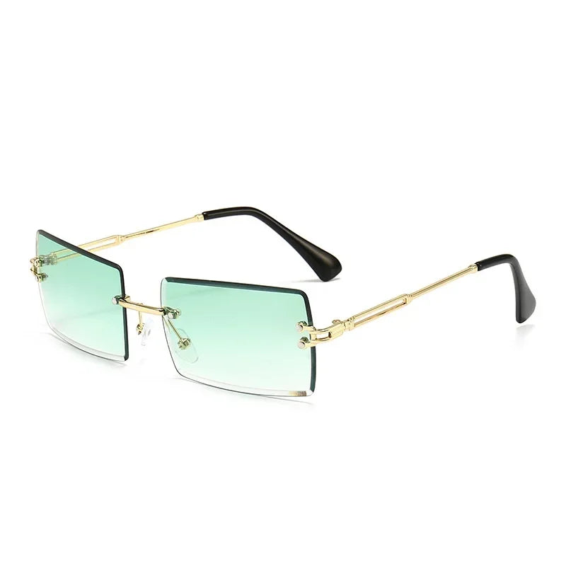 Luxuriöse randlose Vintage-Sonnenbrille – Rechteckige Damen-Sonnenbrille mit Verlaufsgläsern und UV400-Schutz für Reisen und Autofahren Kaufschwan® Grün