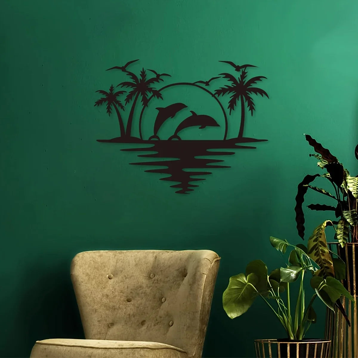 Kreative Delfin Kokospalmen Strand Metall Wanddeko – Innen & Außen Kunst Kaufschwan®
