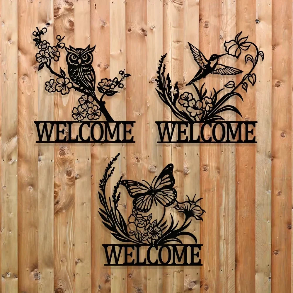 Minimalistische Metall Welcome Schilder – Eule, Schmetterling & Kolibri Wanddeko Kaufschwan®