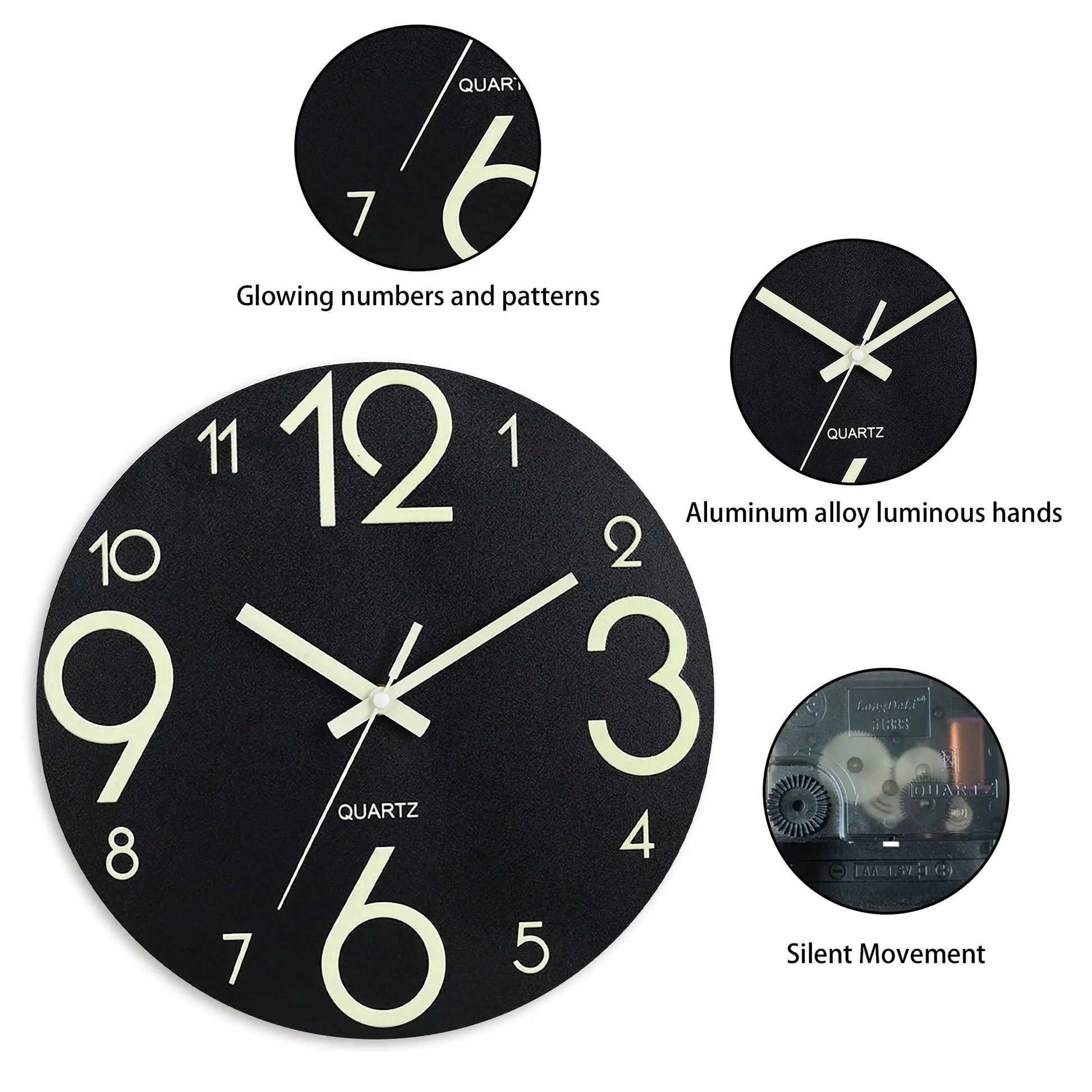 Leuchtende Wanduhr im Dunkeln – Leise Quarz Uhr mit Holzoptik Kaufschwan®