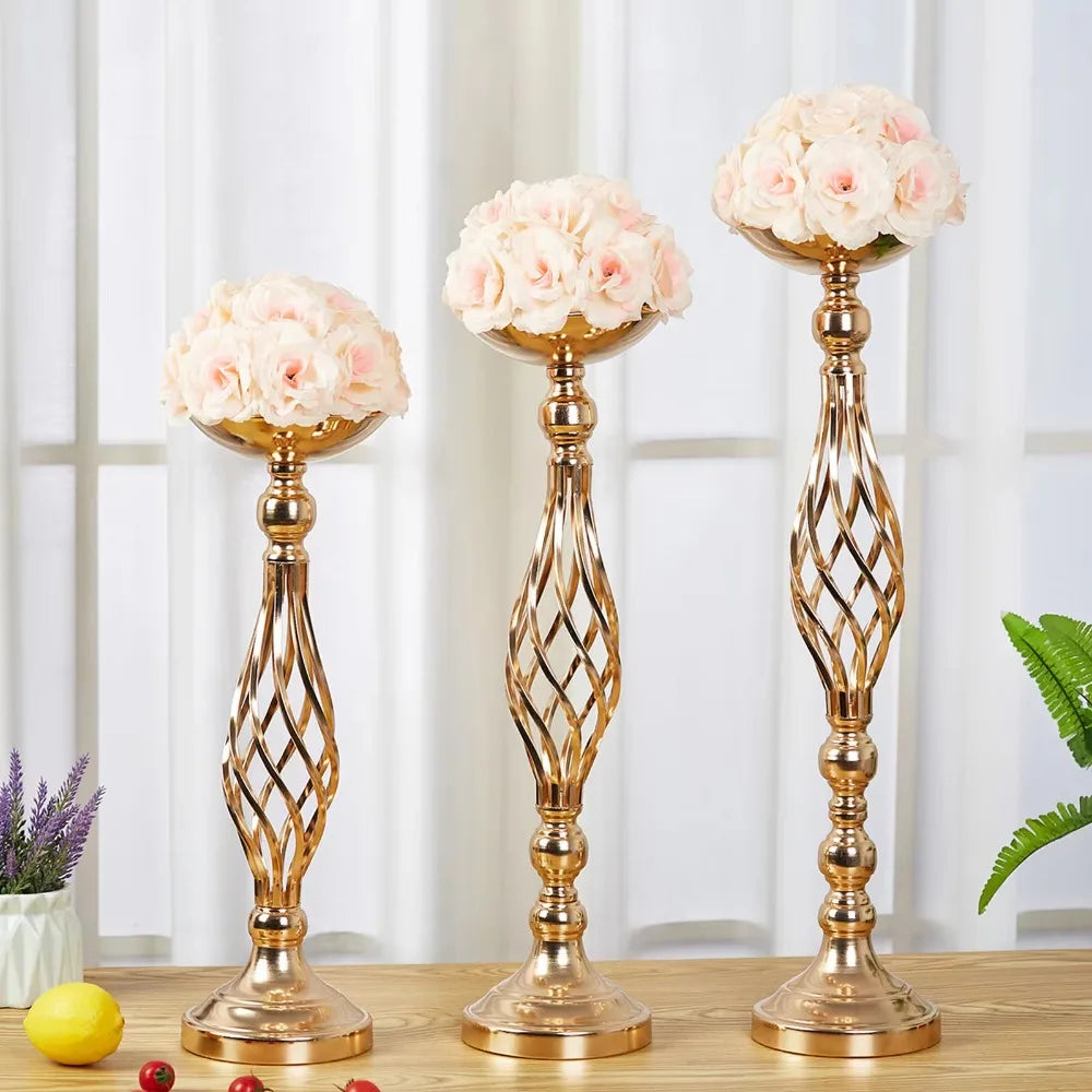 Goldfarbener Eisen Kerzenhalter – Gedrehter Tisch Kerzenständer im Vasenstil für Zuhause, Hochzeit & Blumendekoration Kaufschwan®