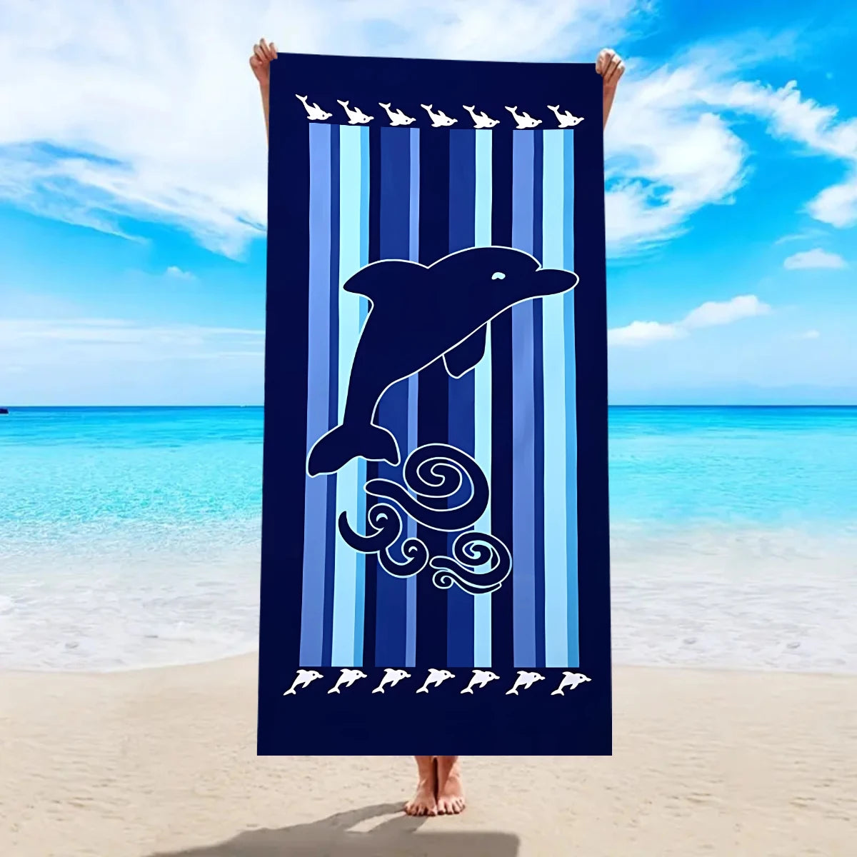 Ultrafeines Mikrofaser Strandtuch – Schnell Trocknend & Saugfähig | Multifunktionales Handtuch für Schwimmen, Yoga, Reisen & Camping Kaufschwan® Dunkelblau-Weiß 180x90cm