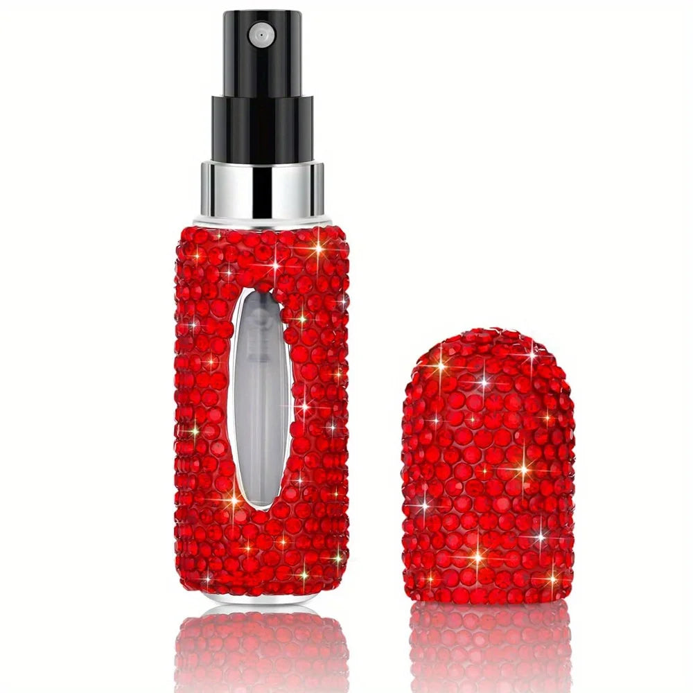 Bling Parfüm Zerstäuber mit Strass – 5ml Nachfüllbare Reise-Sprayflasche | Mini Tragbarer Parfümspender & Geschenk Kaufschwan® Rot 5ml