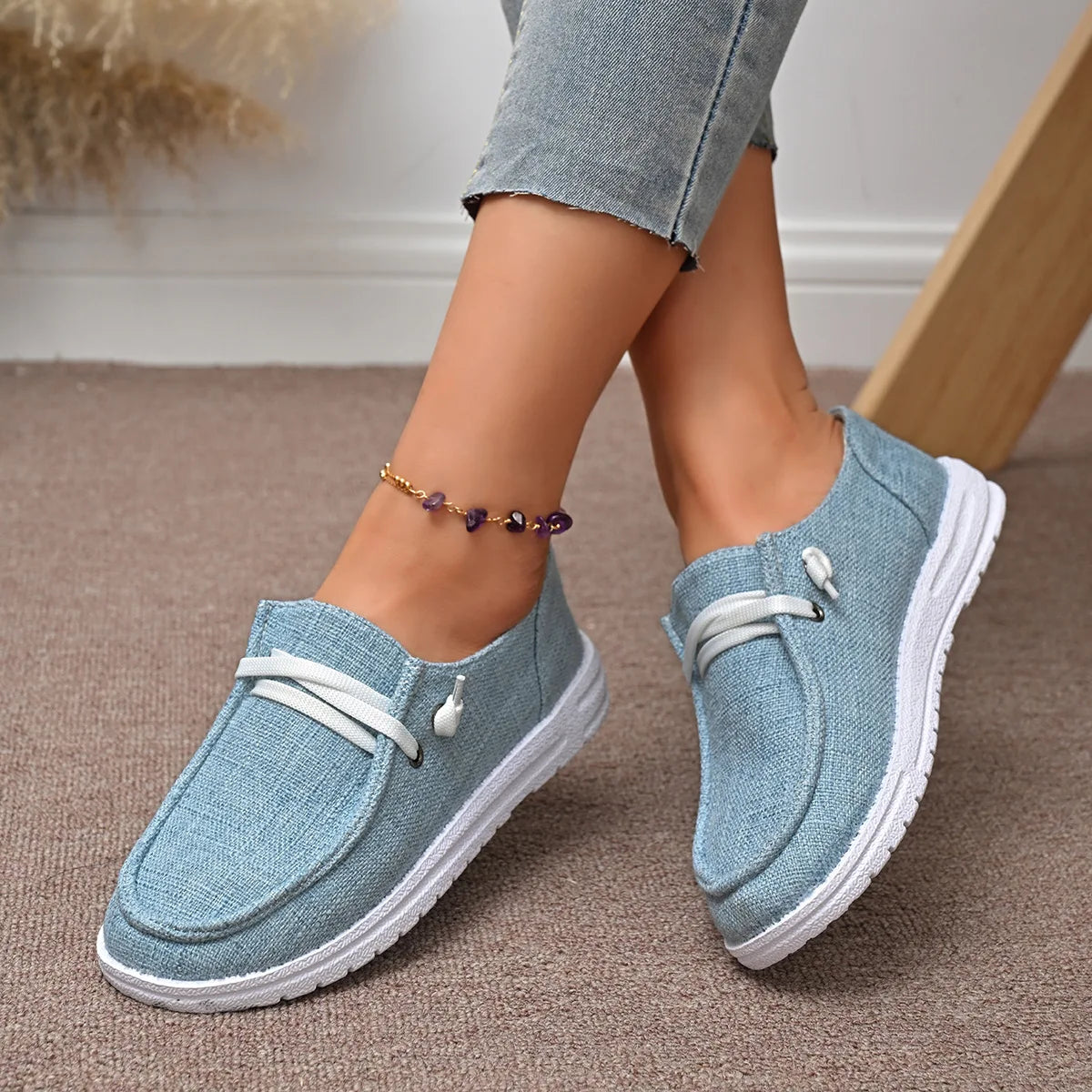 Damen Sportschuhe – Modische Flache Sneaker | Bequeme Freizeitschuhe für Jeden Tag Kaufschwan® Hellblau 36