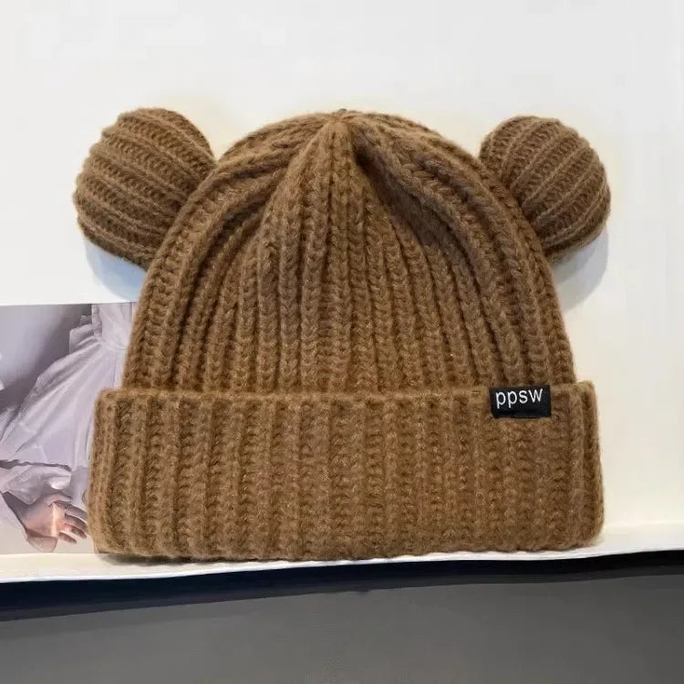 Süße Bärenohren Strickmütze – Dicke Plüsch Wintermütze für Damen & Mädchen | Niedliche Harajuku Gothic Korean Style Beanie Kaufschwan®