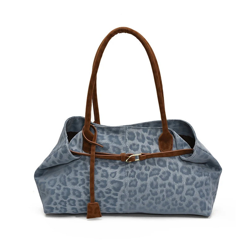 Leopard PU Leder Schultertasche für Damen – Luxus Designer Trend Tote | Handtasche mit Kurzem Griff & Damen Geldbörse Kaufschwan® Blau