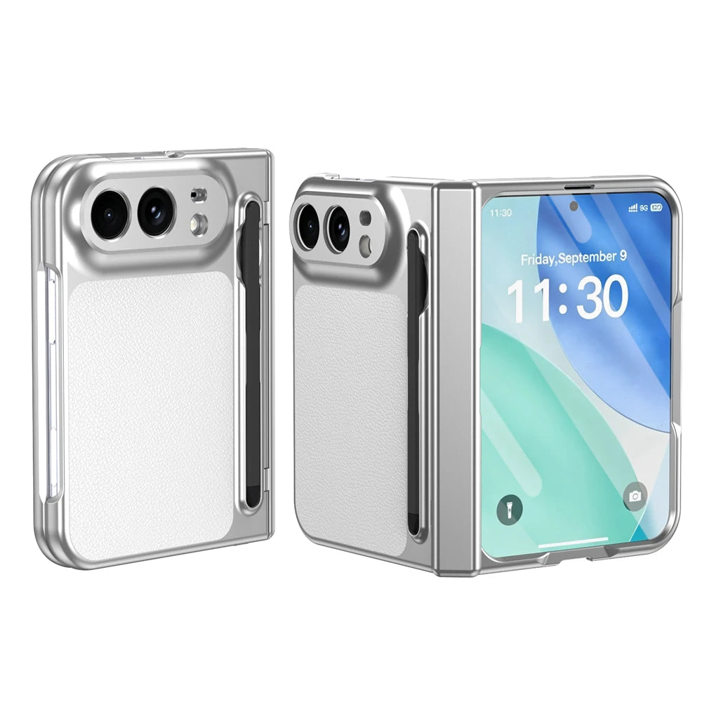 Hochwertige Luxuriöse Glänzende Schutzhülle für iPhone Duo – Rundumschutzhülle mit Stifthalter, Schutzfolie, Scharnier- und Stoßschutz Kaufschwan® Weiß iPhone Duo