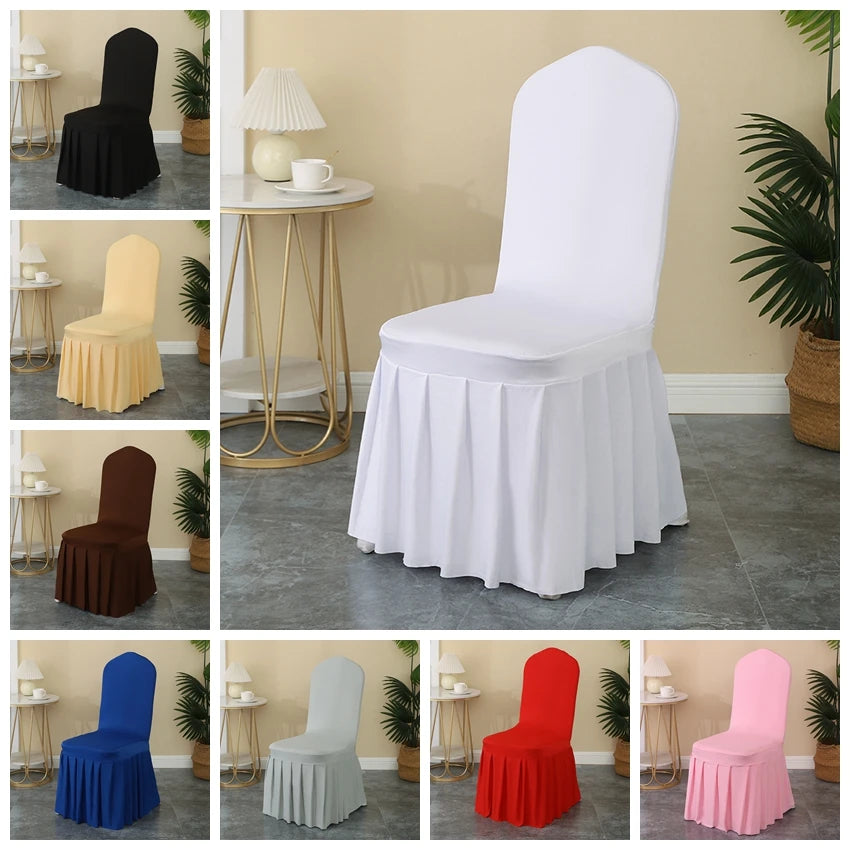 50/100 Stück Weiße Spandex Stuhlbezüge mit Faltenrock – Elegante Sitzschutzbezüge für Hotel, Bankett, Party & Hochzeitsdekoration Kaufschwan®