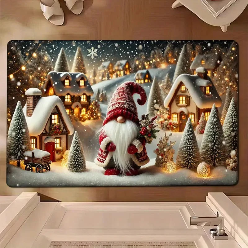 Weihnachts-Fußmatte mit Wichtelmotiv – Weicher, Rutschfester & Waschmaschinenfester Teppich für Küche, Schlafzimmer & Bad Kaufschwan®