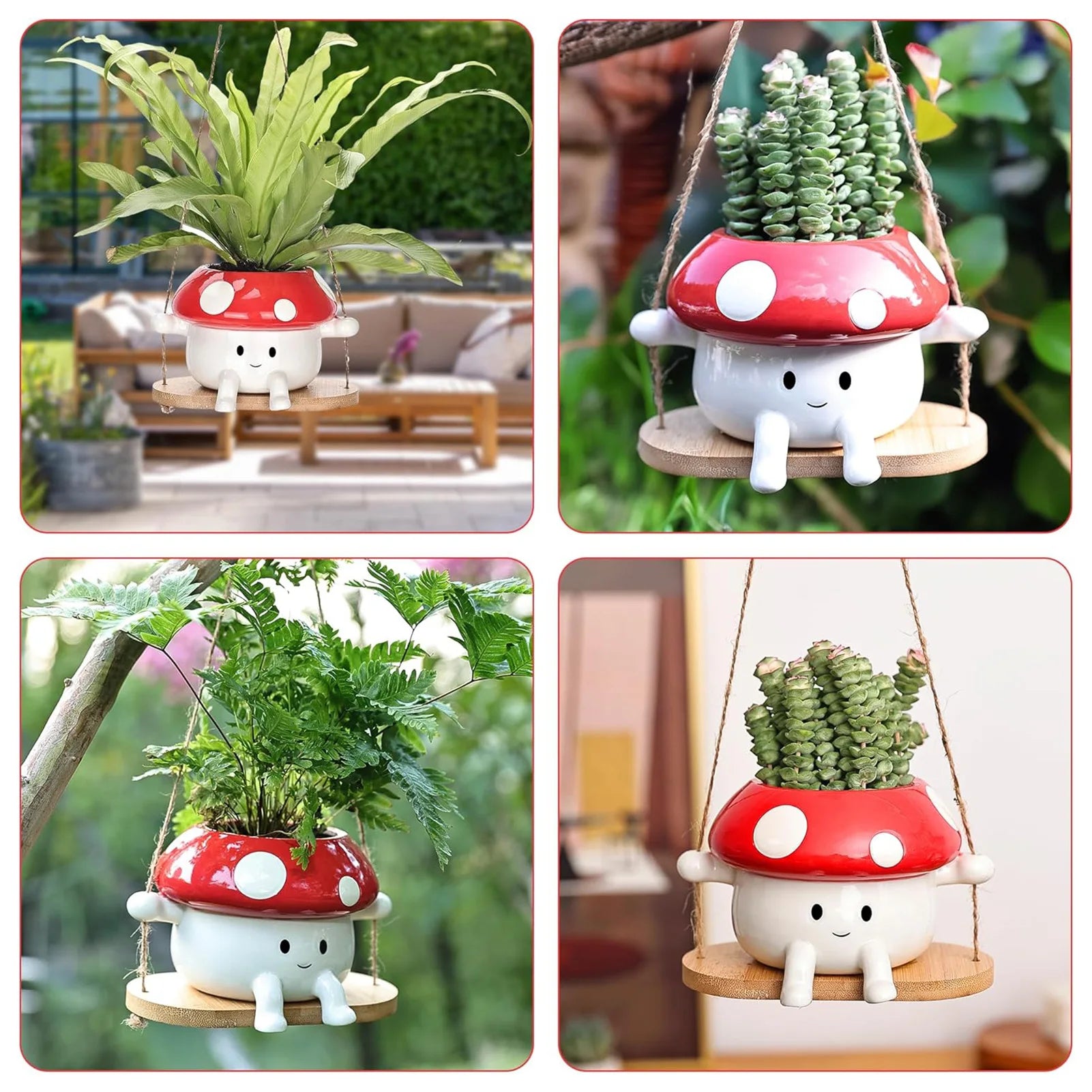 Niedlicher Schaukel Pilz Blumentopf – Mini Hängender Pflanztopf | Desktop Vase für Wohnzimmer & Schlafzimmer Deko Kaufschwan®