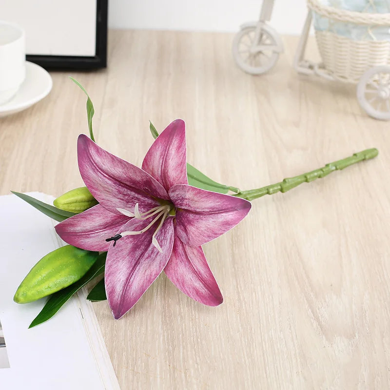 41cm Künstliche Lilien – Realistischer Lilienstrauß für Hochzeit, Zuhause, Hotel, Restaurant, Büro & Gartendekoration Kaufschwan® Eine Blüte Lila