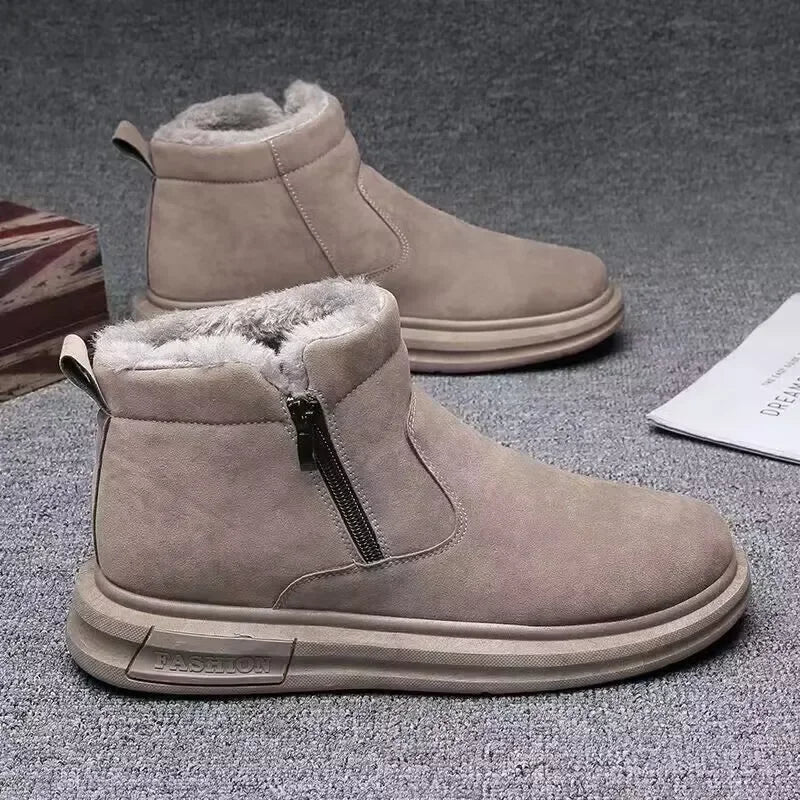 Herren Schneestiefel mit Kunstfell – Warme Winter-Wildleder-Stiefeletten | Weiche Bequeme Schuhe für Alltag & Outdoor Kaufschwan® Braun 39