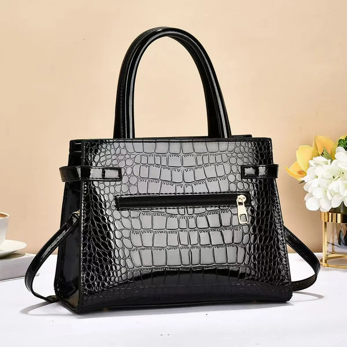 Stilvolle Damenhandtasche mit Kroko Muster – Große Mom Bag | Trendige PU Leder Pendler Schultertasche Kaufschwan®