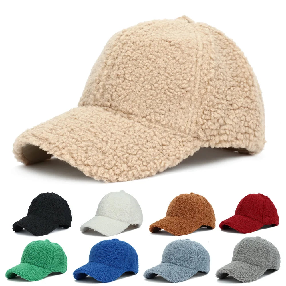 Herbst Winter Baseballkappe | Damen Kappe aus Kunstlammwolle | Warme Plüsch Baseballkappe Kaufschwan®