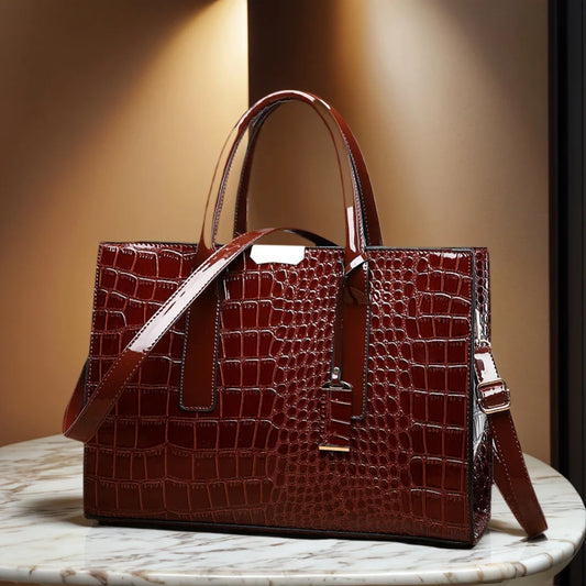 Luxus Vintage Damenhandtasche mit Kroko Muster – Große Leder Tote | Business Schultertasche für Frauen Kaufschwan®
