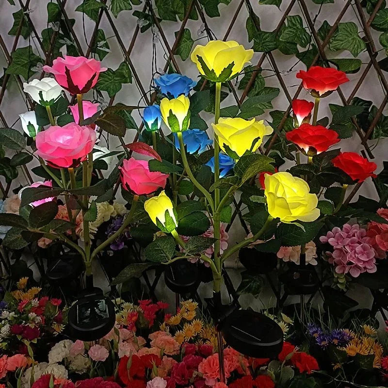 5-Köpfe Rosen Rasenlampe Solarlichter – Außen Dekorative Solar Gartenleuchten für Hof, Terrasse, Garten & Hochzeit Kaufschwan®