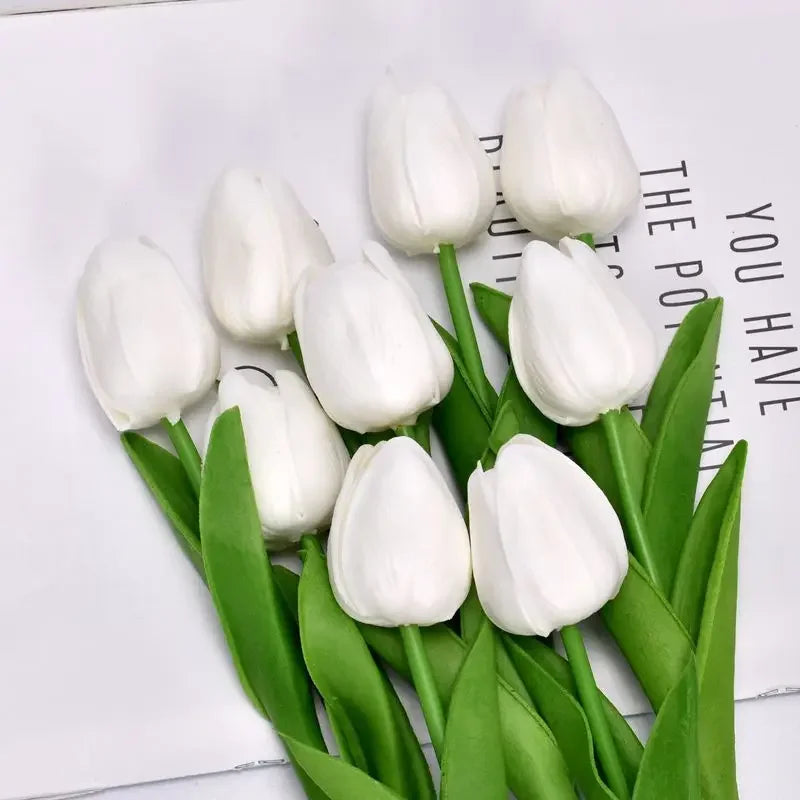 10 Stück 29cm Gelbe Künstliche Tulpen – Realistische Tulpen mit Natürlicher Haptik für Zuhause, Garten & Hochzeitsdekoration | Kunstblumenstrauß Kaufschwan®