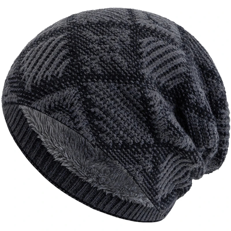 Unisex Winter Mütze – Farbblockierte Diamant-Strickmütze mit Plüschfellfutter | Warme Outdoor-Mütze für Damen & Herren Kaufschwan® Grau 56cm-60cm