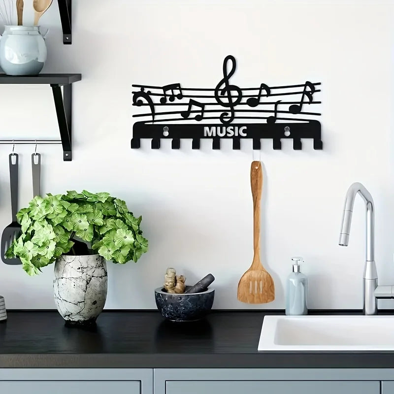 Kreativer Schlüsselhalter mit Musiknoten – Schwarzer Wandhaken aus Eisen | Dekorativer Organizer für Schlüssel, Taschen & Wohnaccessoires Kaufschwan®