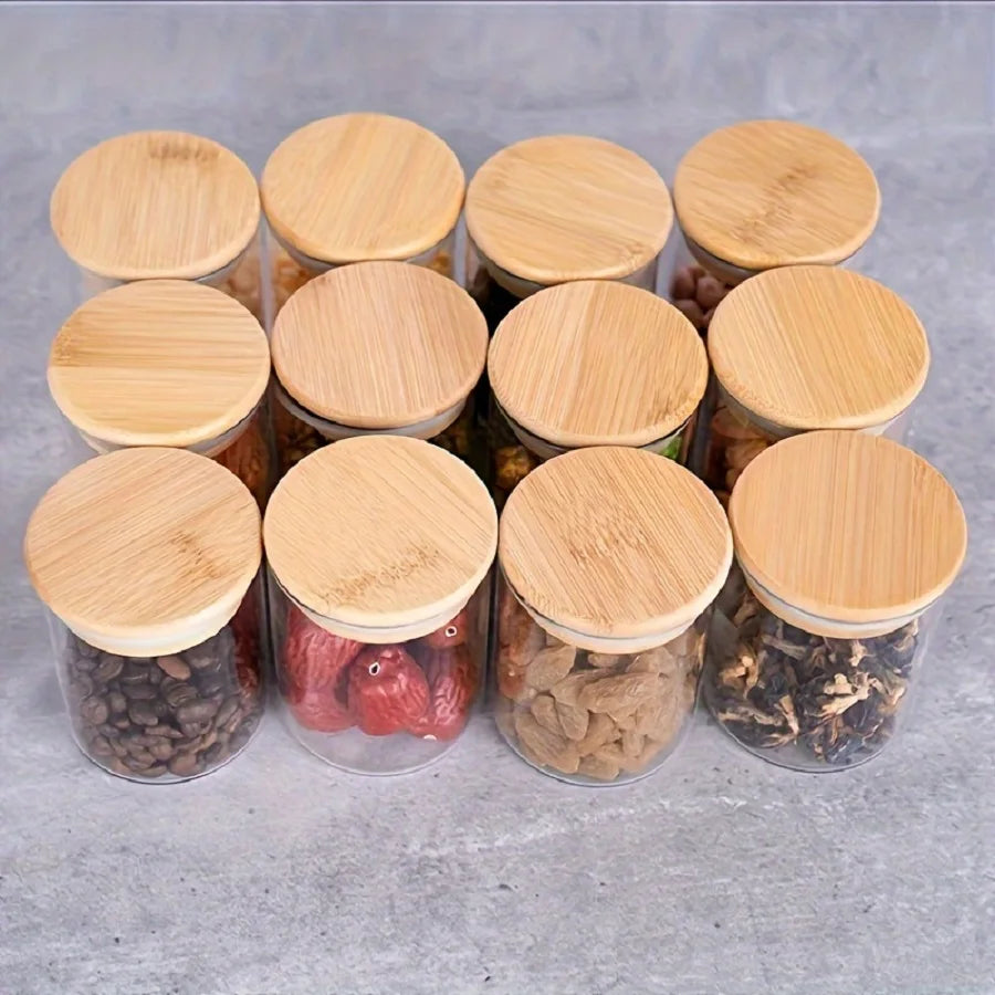 12-teiliges Glas Vorratsdosen Set – Gewürzgläser mit Luftdichtem Deckel | Mini Gläser für Küche, Zucker, Kekse & Reis Kaufschwan®