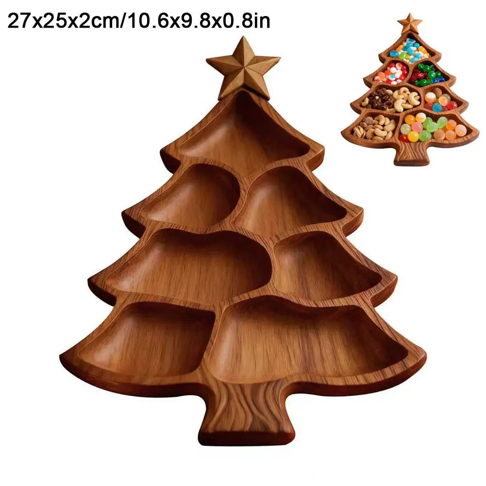 Weihnachtsbaum Servierplatte – Holz Charcuterie Board mit Fächern | Obst, Nüsse, Süßigkeiten & Käse Platte Kaufschwan® L