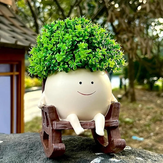 Niedlicher Sitzender Schaukelstuhl Sukkulenten Blumentopf mit Ablaufloch – Smiley Gesicht Cartoon Resin Pflanztopf für Zimmerpflanzen Kaufschwan®