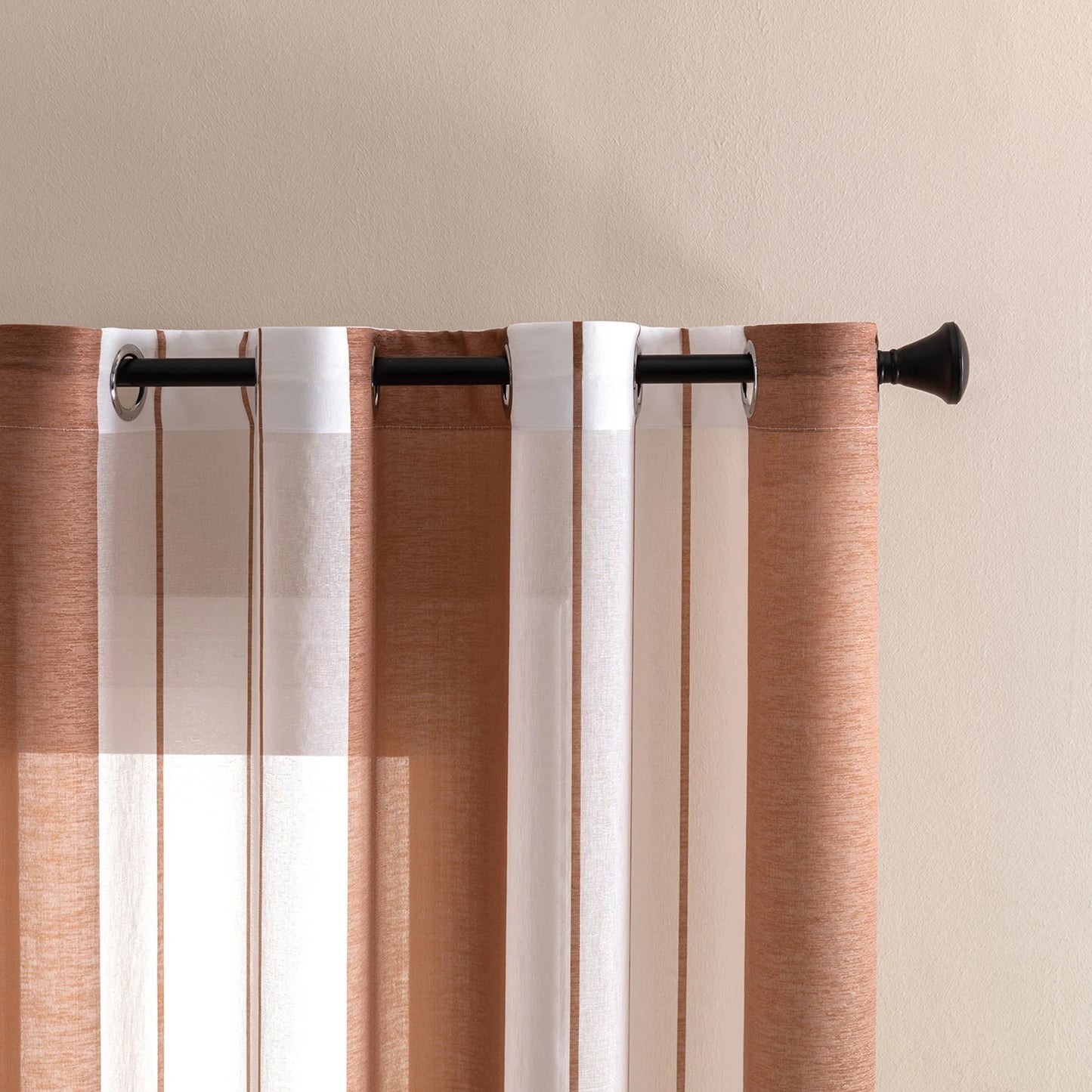 Moderner Gestreifter Halb Transparenter Voile Vorhang mit Ösen für Wohnzimmer Schlafzimmer Büro 2 Stück/Set Kaufschwan®