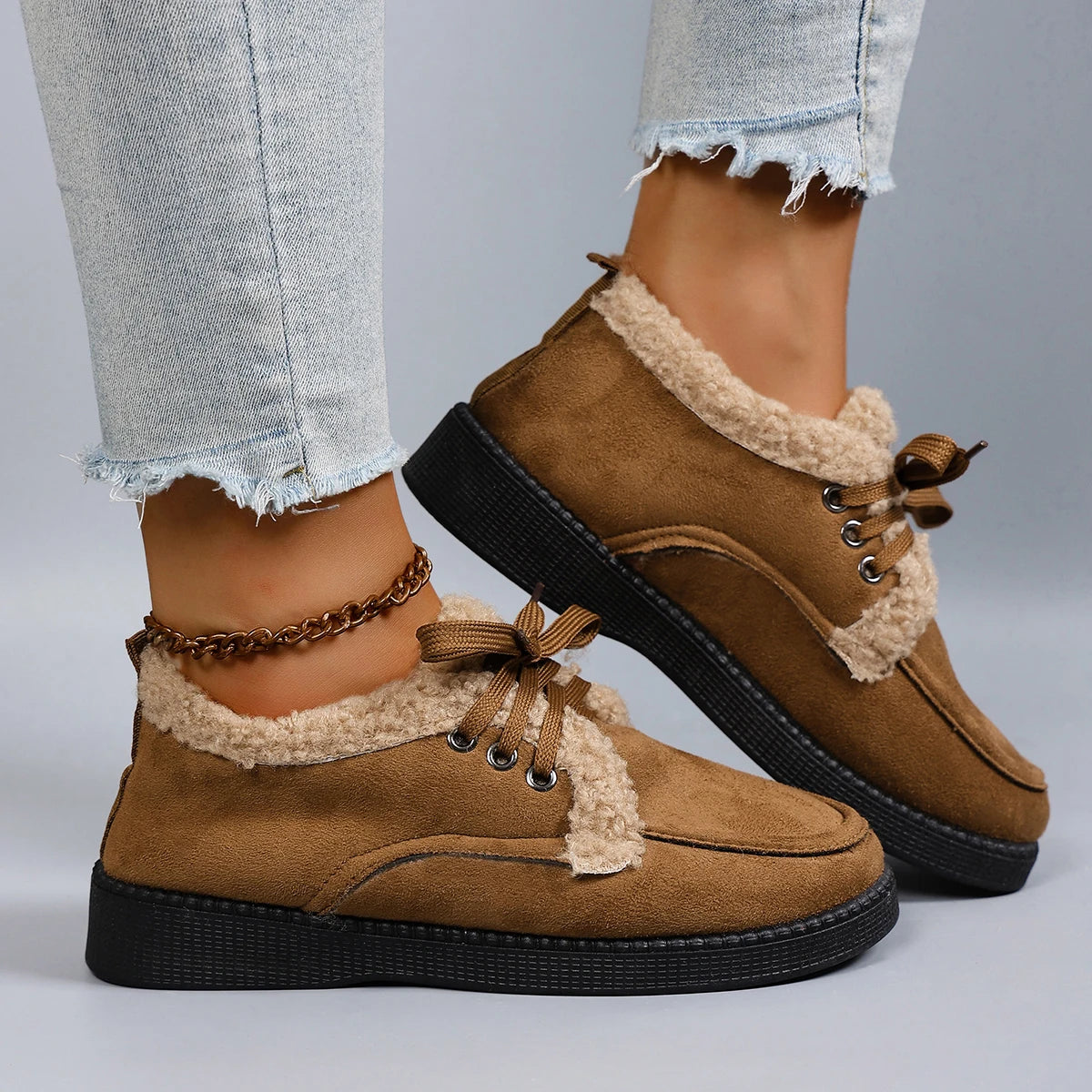 Damen Niedrige Winter Baumwollschuhe – Warme, Bequeme & Atmungsaktive Freizeitschuhe | Kunstfell Gefütterte Herbst- und Winterschuhe Kaufschwan®
