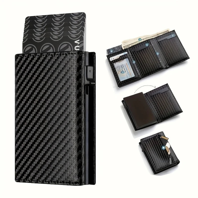 Herren Geldbörse mit Reißverschluss Münzfach – Automatischer Pop-Up Metall Kartenhalter | Minimalistische RFID Schutz Business Geldbörse Kaufschwan®