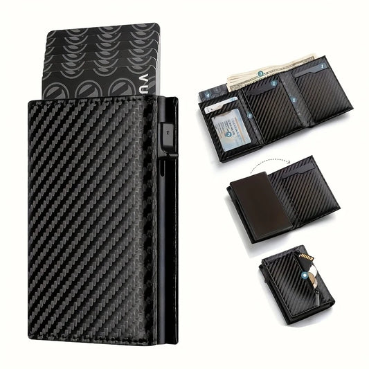 Herren Geldbörse mit Reißverschluss Münzfach – Automatischer Pop-Up Metall Kartenhalter | Minimalistische RFID Schutz Business Geldbörse Kaufschwan®