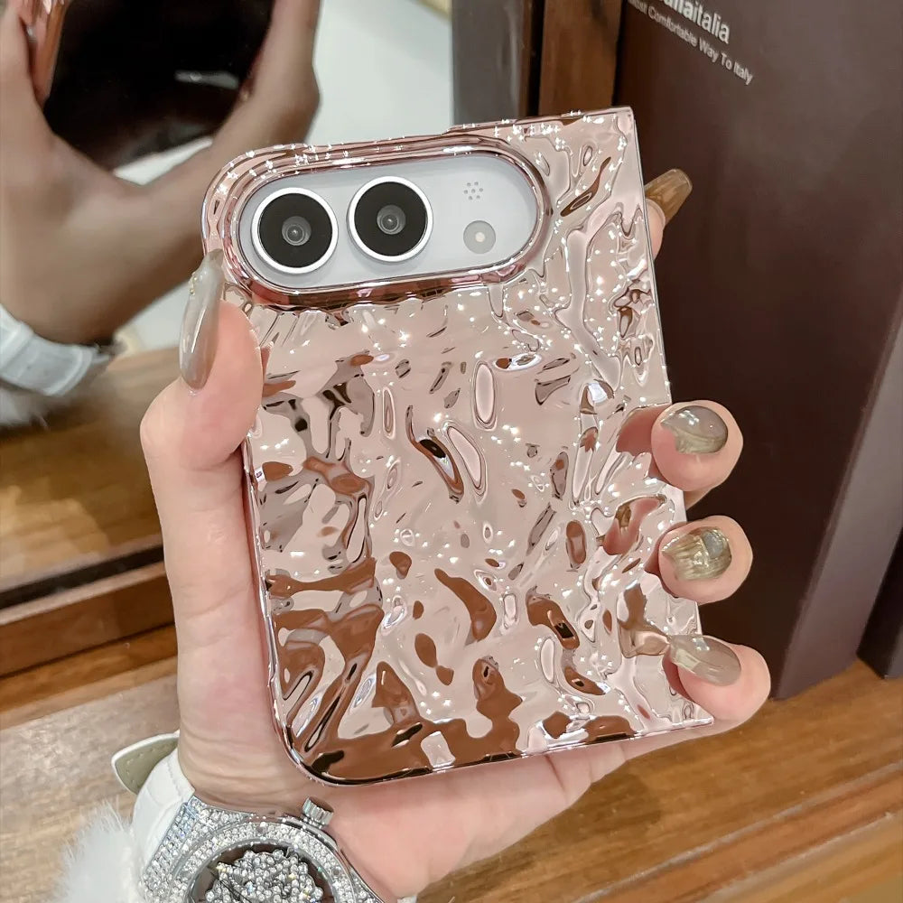 Chrom Schutzhülle mit Wasserwellenstruktur für iPhone Duo – Farbige Hart-PC-Hülle mit Stoß- und Scharnierschutz Kaufschwan®