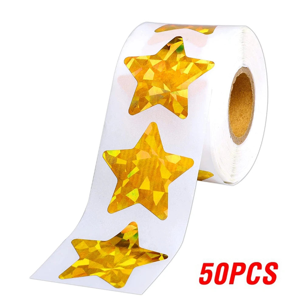 50–500 Stück Silberne Folien-Sternaufkleber – Holografische Belohnungs-Sticker für Kinder, Lehrer & Bastelarbeiten | Glänzende Sterne für Dekoration & Unterricht Kaufschwan® Gold-50 Stück