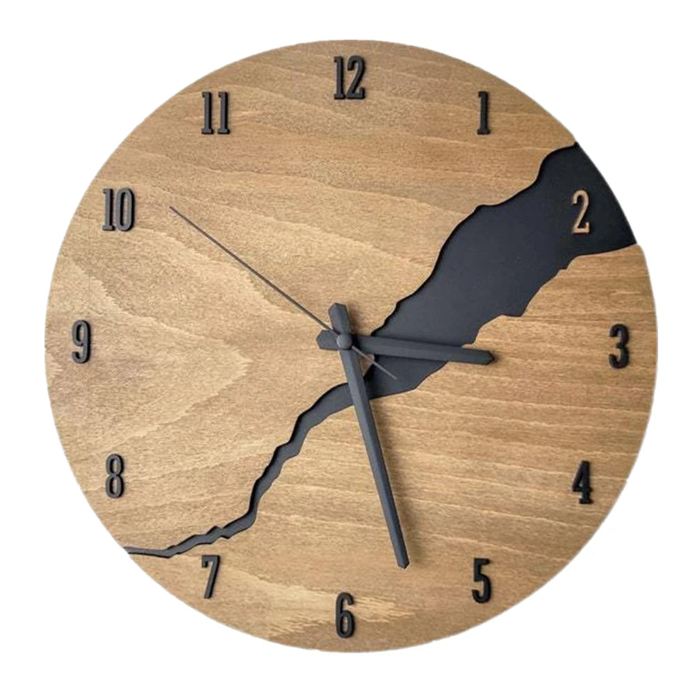 Gebrochene Holz Wanduhr – Leise Große Quarz Deko Uhr Kaufschwan®