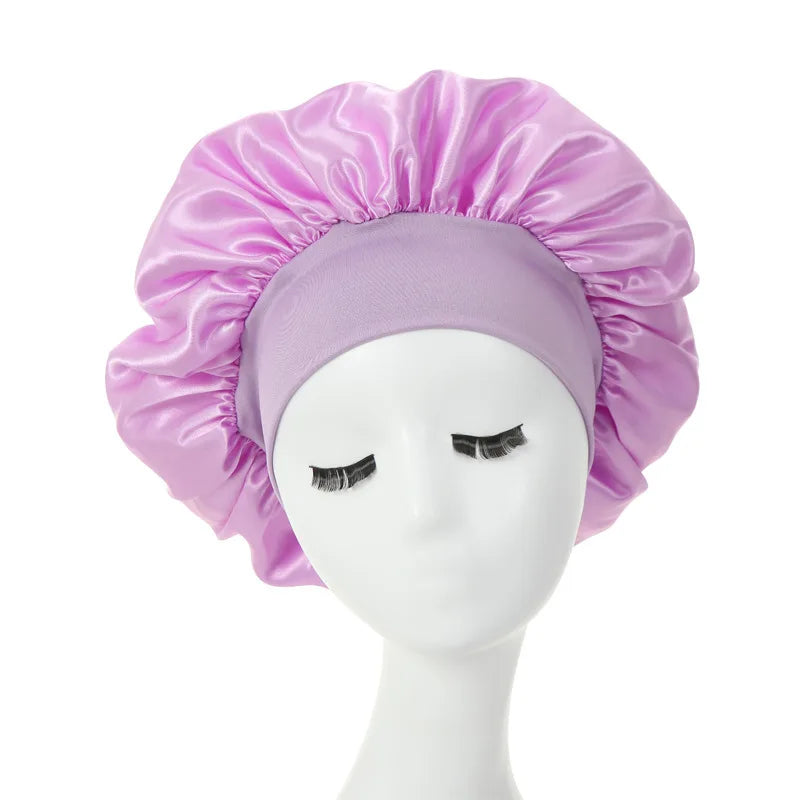 Doppellagige Satin-Schlafhaube für Damen – Verstellbare Seidige Nachthaube für Lockiges Haar und Haarpflege