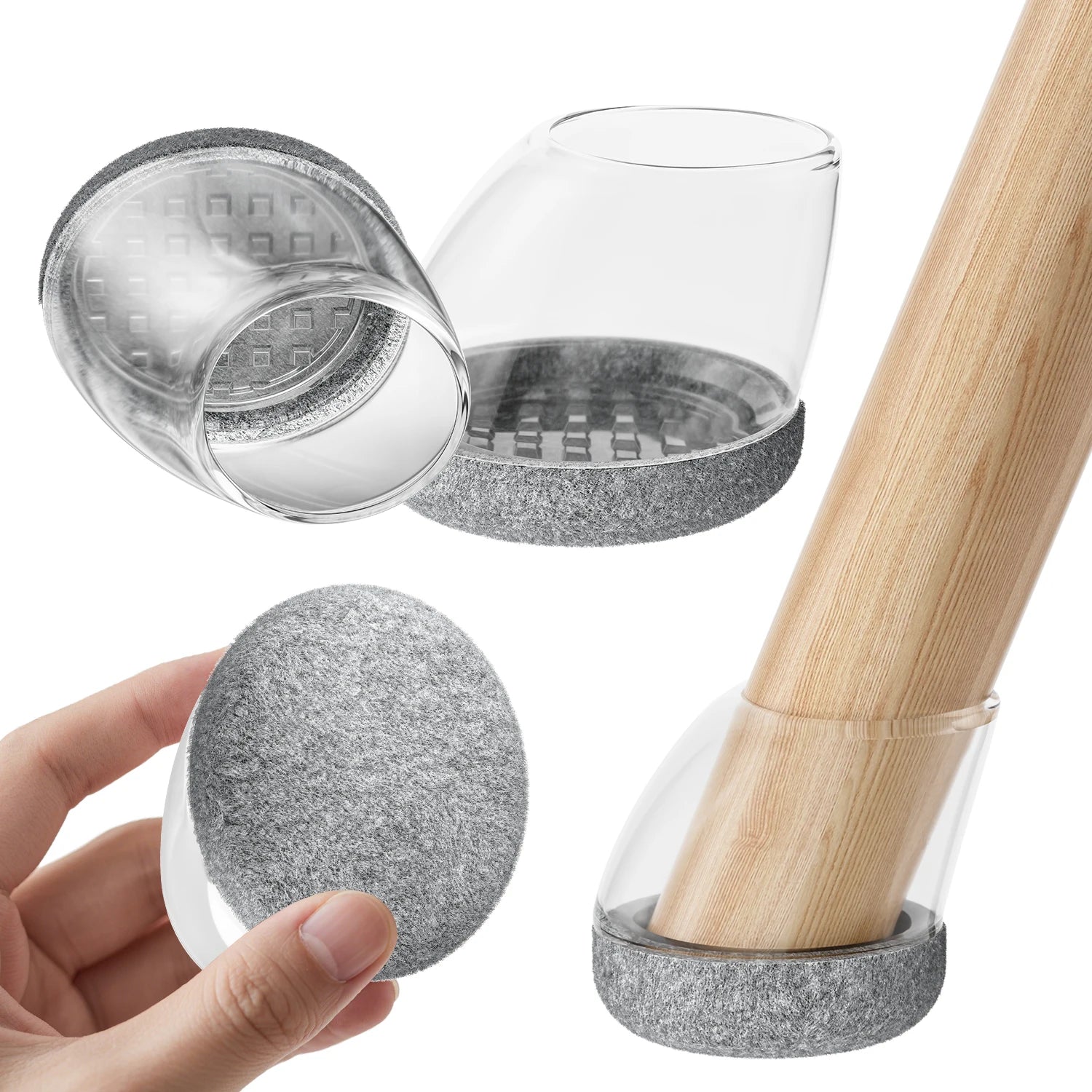 16 Stück Silikon Stuhlbein Schützer – Runde Filz Möbelkappen für 15°–25° Geneigte Stuhlbeine | Schutz für Holzböden Kaufschwan® Grau - 25-30mm