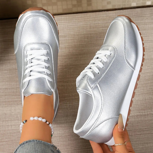 Damen Leder-Sneaker – Bequeme Schnürschuhe | Runde Zehenform, Flache Low-Top Schuhe für Frühling & Herbst Kaufschwan®