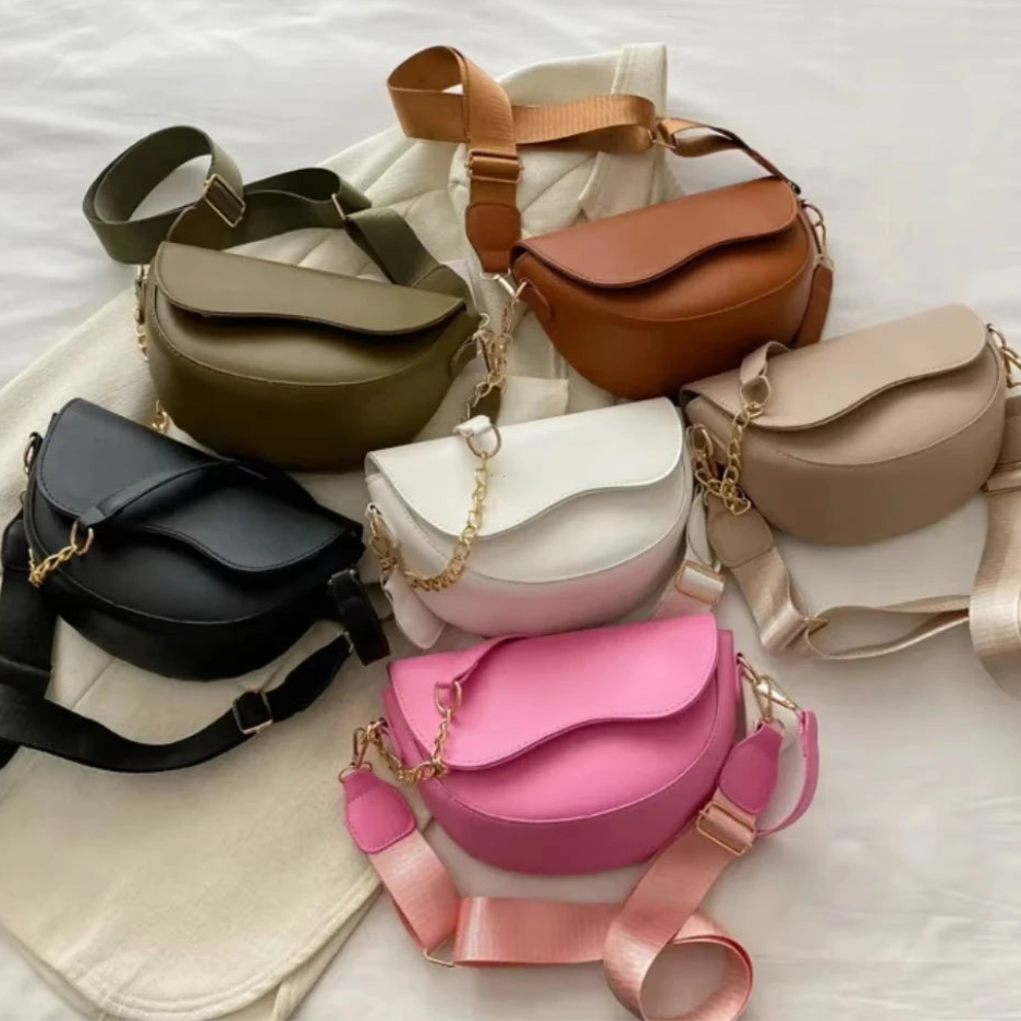 Damen Vintage Doppelriemen Schultertasche – Einfarbige PU Leder Crossbody Handtasche & Geldbörse Kaufschwan®