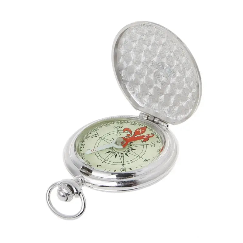 Multifunktionaler Survival Kompass – Retro Klappdesign mit Hohlmuster & Kettenverschluss für Herren Kaufschwan® Silber