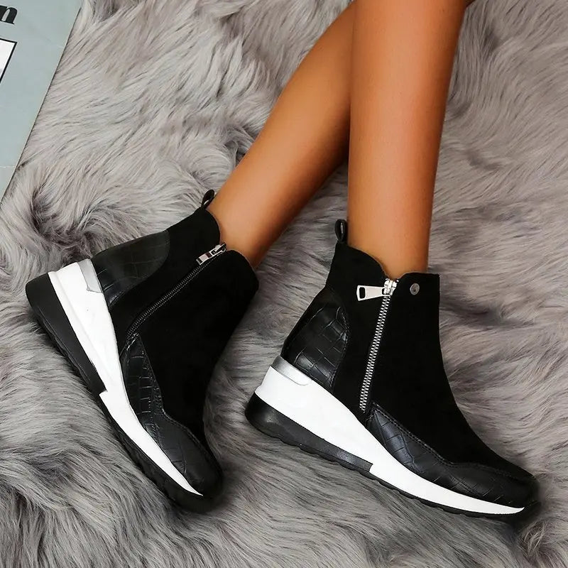 Damen Winterstiefel – Modische Plateau Knöchelstiefel | Kunstfell Keilabsatz Schneestiefel für Damen & Mädchen Kaufschwan® Schwarz 35