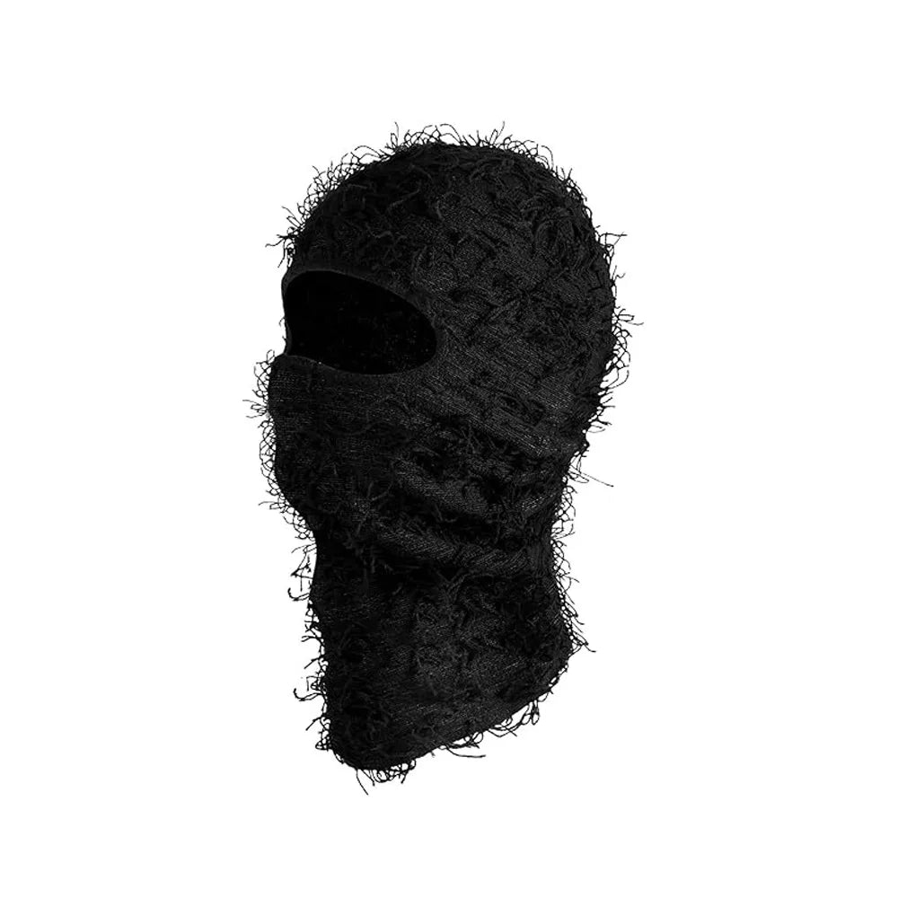 Motorrad Hip-Hop Balaclava – Gestrickte Vollgesichts-Skimütze im Used-Look | Damen Outdoor Camouflage Fuzzy Beanie Wintermütze Kaufschwan® Schwarz