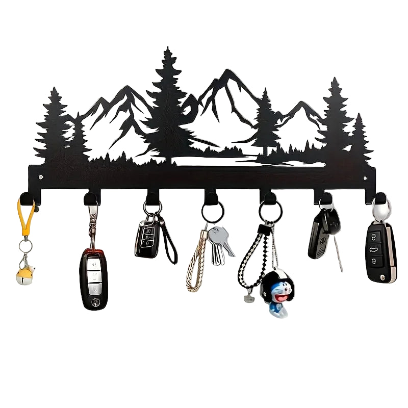 Metall Schlüsselhaken mit Waldmotiv – Wandmontierter Dekorativer Organizer | Schwarzer Eisenhaken für Handtücher, Hüte, Geldbörsen & Badezimmer Deko Kaufschwan® Schwarz