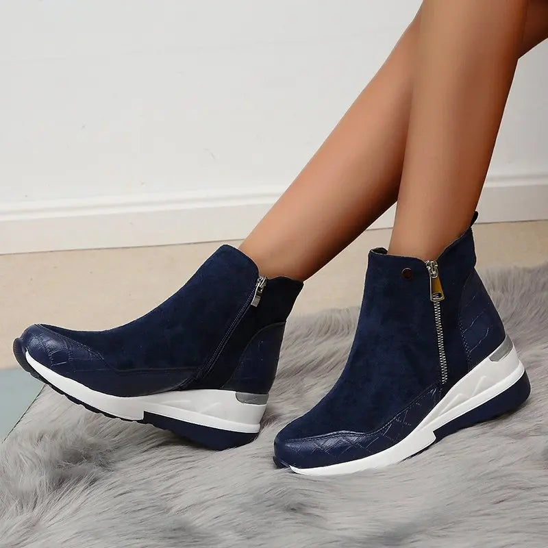 Damen Winterstiefel – Modische Plateau Knöchelstiefel | Kunstfell Keilabsatz Schneestiefel für Damen & Mädchen Kaufschwan® Blau 35