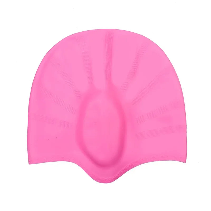 Wasserdichte Schwimmkappe aus Silikon – Hohe Elastizität | Unisex Schwimmhaube mit Ohrenschutz für Langes Haar Kaufschwan® Rosa