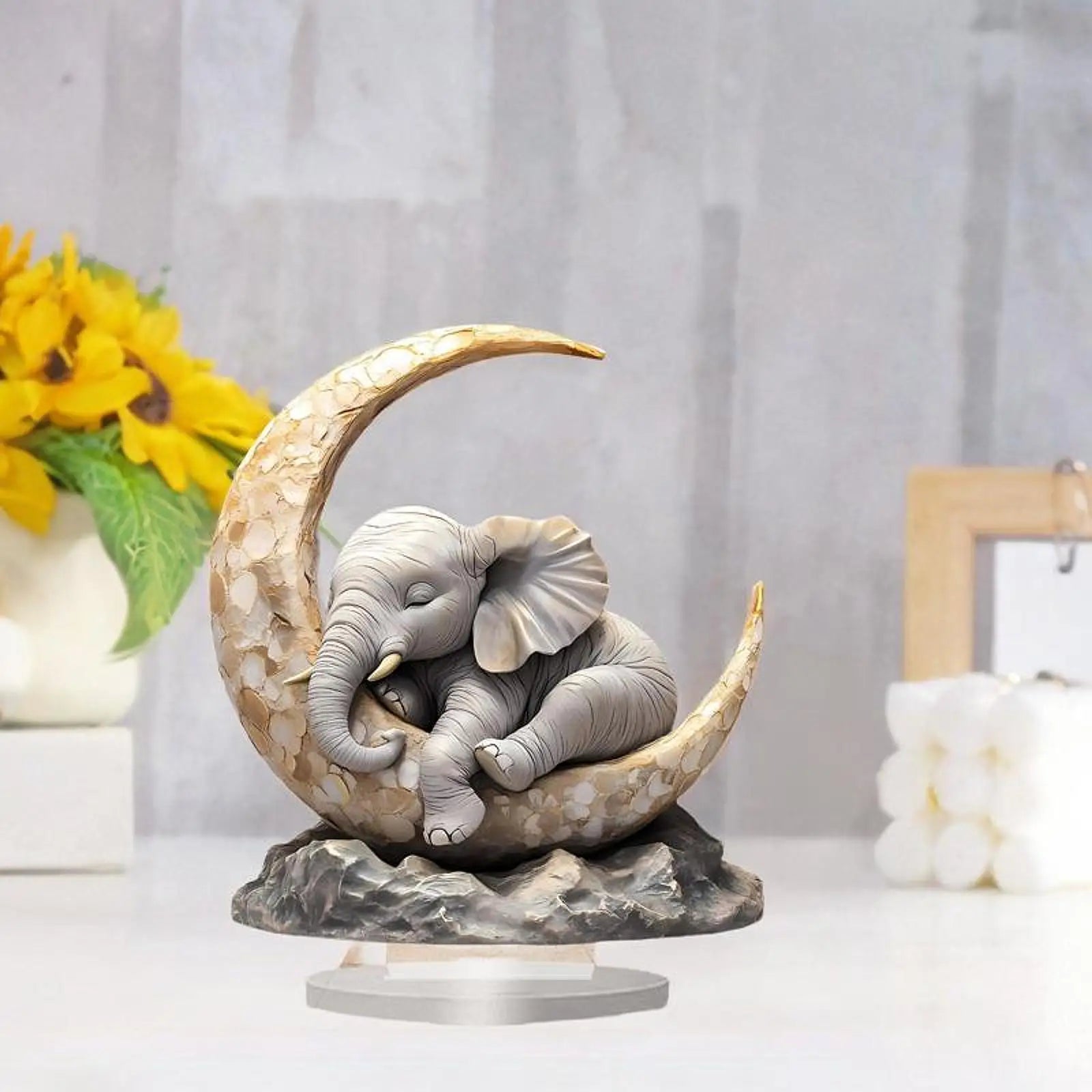 Elefant/Mond Tischdekoration – Niedliche Tierkunst Dekoration für Wohnzimmer und Zuhause Kaufschwan®