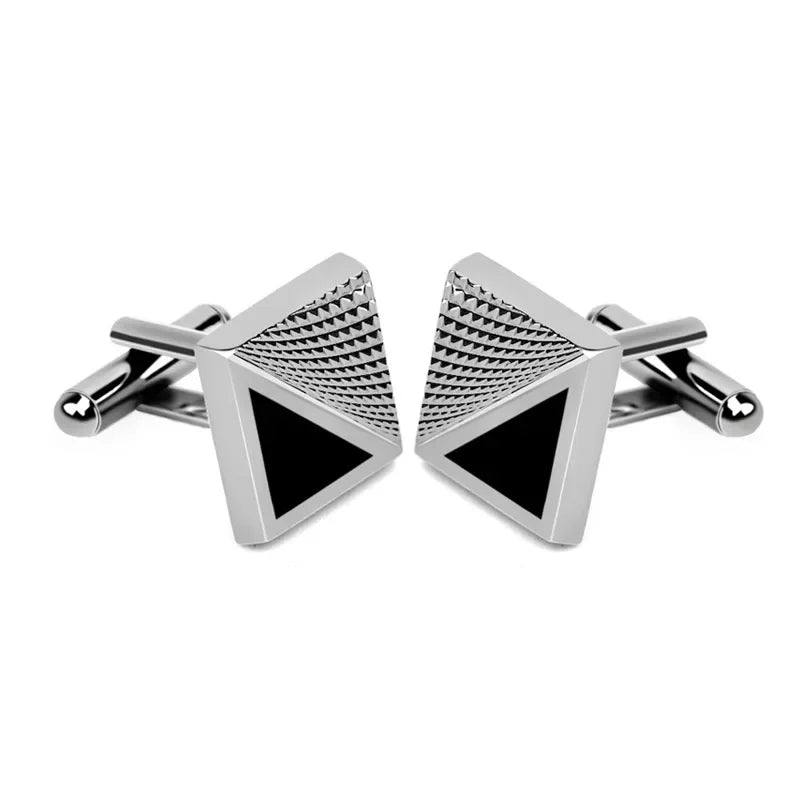 Französische Herren Manschettenknöpfe – Quadratisches Streifen-Design | Elegante Luxus Manschetten für Business, Hochzeit & Abendgarderobe Kaufschwan® Silber/Schwarz