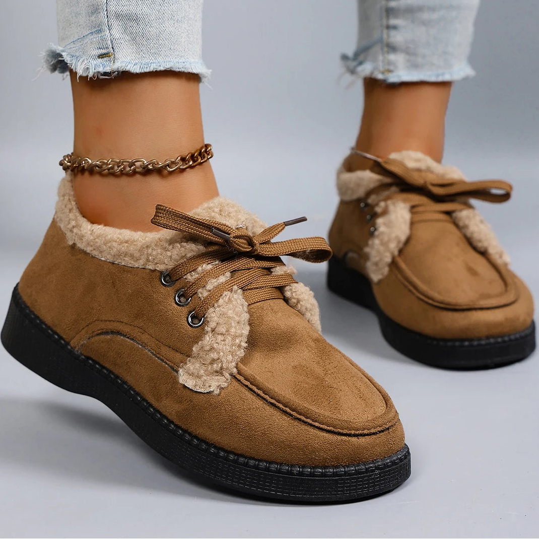 Damen Niedrige Winter Baumwollschuhe – Warme, Bequeme & Atmungsaktive Freizeitschuhe | Kunstfell Gefütterte Herbst- und Winterschuhe Kaufschwan® Braun 36