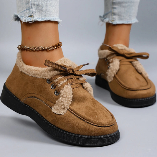 Damen Niedrige Winter Baumwollschuhe – Warme, Bequeme & Atmungsaktive Freizeitschuhe | Kunstfell Gefütterte Herbst- und Winterschuhe Kaufschwan® Braun 36
